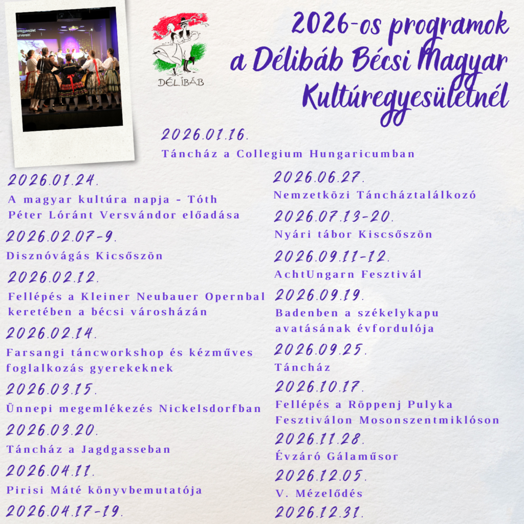 2026-os programok a Délibáb Bécsi Magyar Kultúregyesületnél